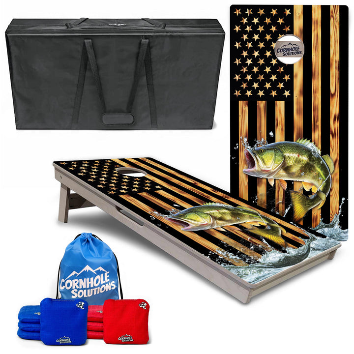 Complete Tournament Cornhole Bundle - Boards, Bags & Carrying Case - Colorful Deer/Fish