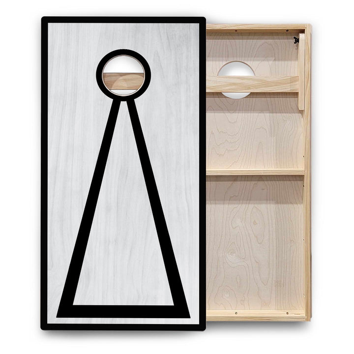 Red/Black Hole Ring Grey Wash Cornhole Boards - Backyard Series