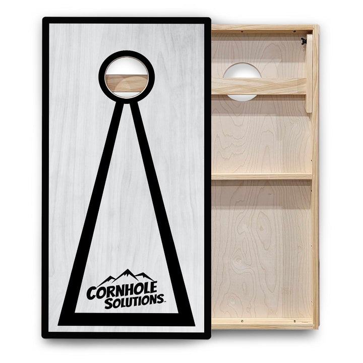 Red/Black Hole Ring Grey Wash Cornhole Boards - Backyard Series