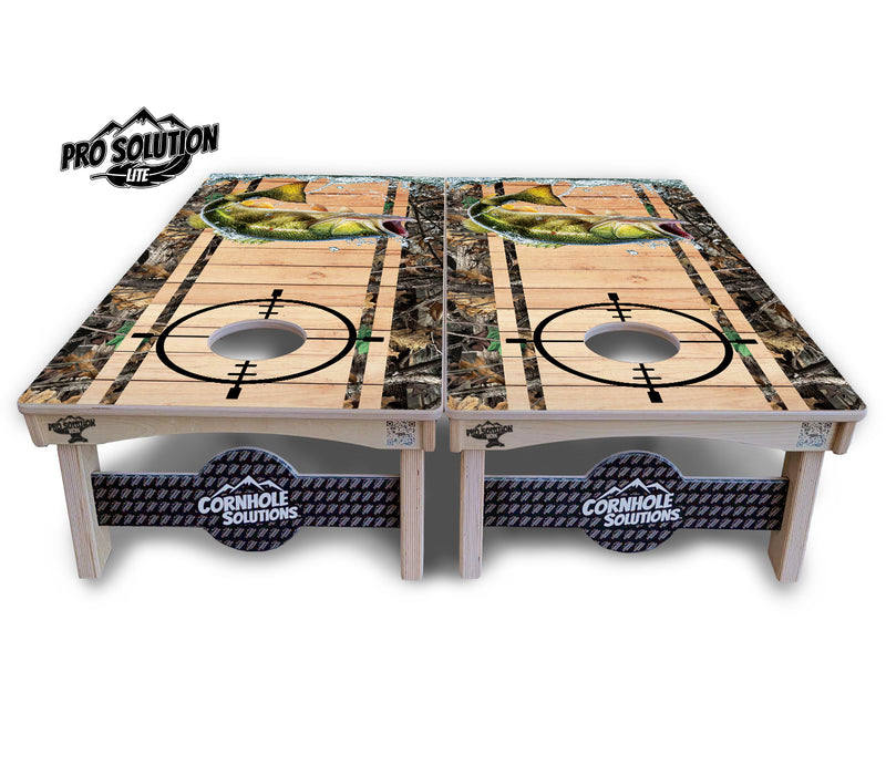 Pro Solution Lite - Scope Deer & Fish Plank Design Options - Professional Tournament Cornhole Boards 3/4" Baltic Birch - Zero Bounce Zero Movement Vertical Interlocking Braces for Extra Weight & Stability +Double Thick Legs +Airmail Blocker