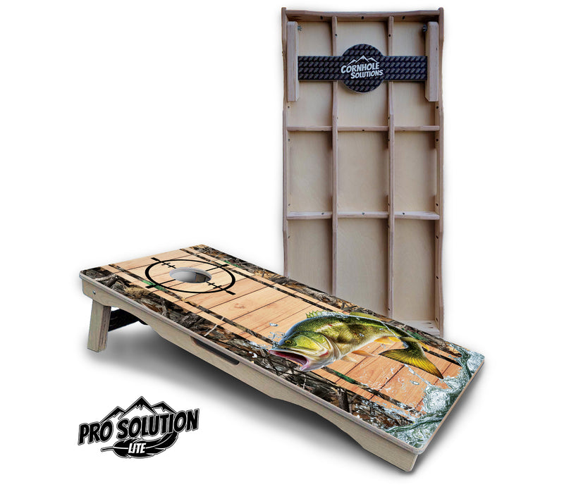 Pro Solution Lite - Scope Deer & Fish Plank Design Options - Professional Tournament Cornhole Boards 3/4" Baltic Birch - Zero Bounce Zero Movement Vertical Interlocking Braces for Extra Weight & Stability +Double Thick Legs +Airmail Blocker