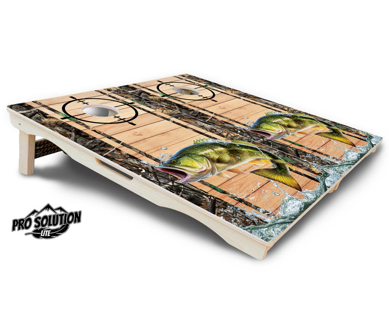 Pro Solution Lite - Scope Deer & Fish Plank Design Options - Professional Tournament Cornhole Boards 3/4" Baltic Birch - Zero Bounce Zero Movement Vertical Interlocking Braces for Extra Weight & Stability +Double Thick Legs +Airmail Blocker