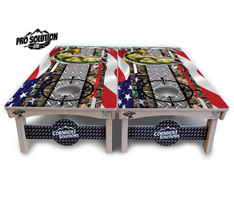 Pro Solution Lite - Scope Deer & Fish Design Options - Professional Tournament Cornhole Boards 3/4" Baltic Birch - Zero Bounce Zero Movement Vertical Interlocking Braces for Extra Weight & Stability +Double Thick Legs +Airmail Blocker