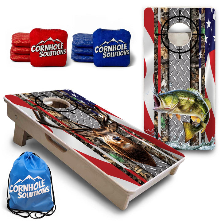 Scope Deer & Fish Flag - Mini or Vacation Size Cornhole Boards
