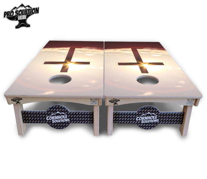 Pro Solution Elite - Cross Design - Professional Tournament Cornhole Boards 3/4" Baltic Birch - Zero Bounce Zero Movement Vertical Interlocking Braces for Extra Weight & Stability +Double Thick Legs +Airmail Blocker