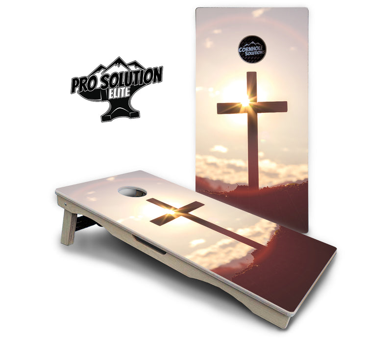 Pro Solution Elite - Cross Design - Professional Tournament Cornhole Boards 3/4" Baltic Birch - Zero Bounce Zero Movement Vertical Interlocking Braces for Extra Weight & Stability +Double Thick Legs +Airmail Blocker