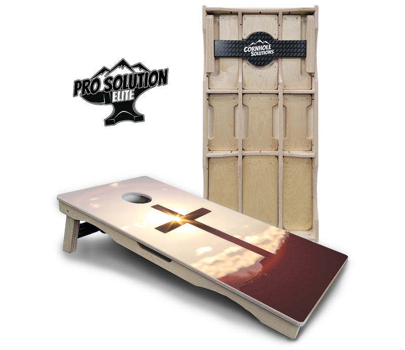 Pro Solution Elite - Cross Design - Professional Tournament Cornhole Boards 3/4" Baltic Birch - Zero Bounce Zero Movement Vertical Interlocking Braces for Extra Weight & Stability +Double Thick Legs +Airmail Blocker