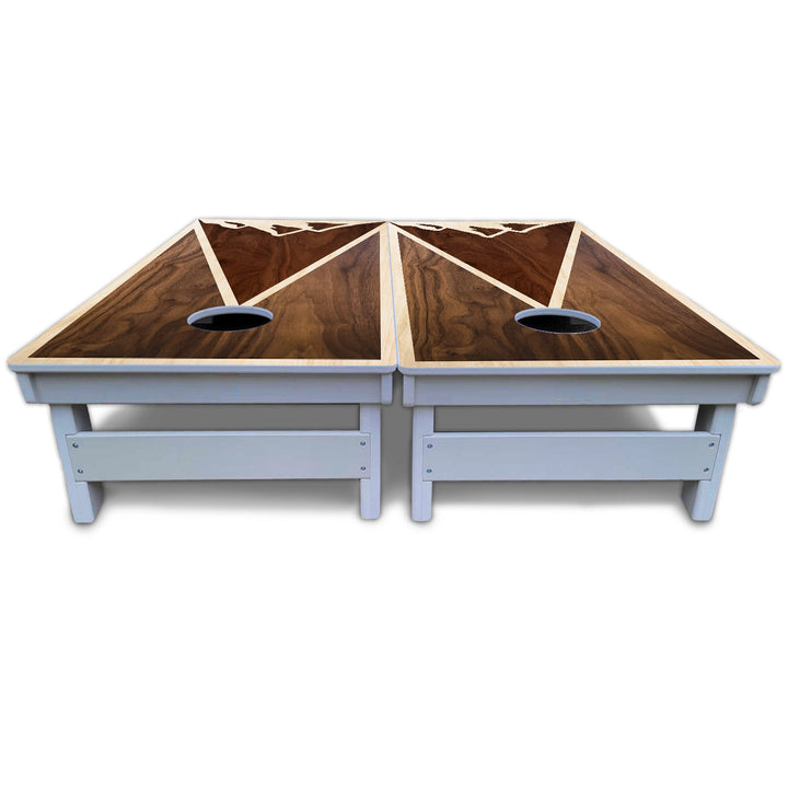 Stained Mountain Scene Cornhole Boards - All Weather Series