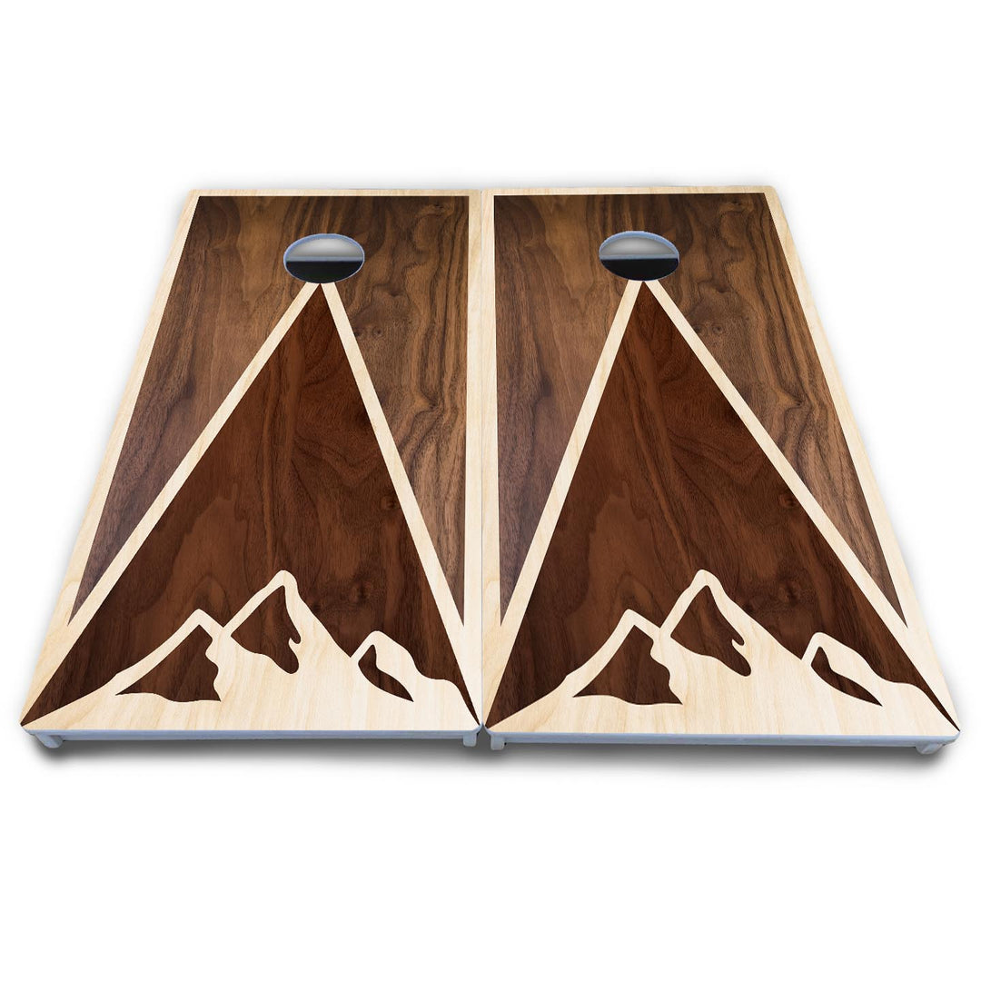 Stained Mountain Scene Cornhole Boards - All Weather Series