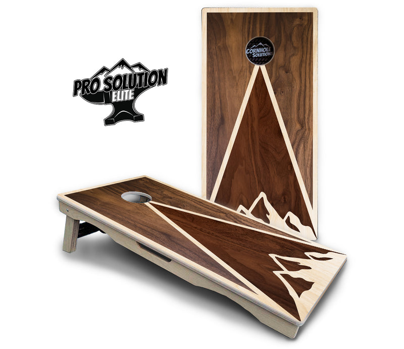 Pro Solution Elite - Stained Mountain Scene - Professional Tournament Cornhole Boards 3/4" Baltic Birch - Zero Bounce Zero Movement Vertical Interlocking Braces for Extra Weight & Stability +Double Thick Legs +Airmail Blocker