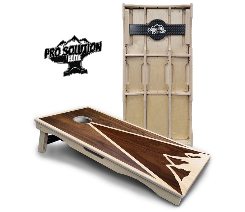 Pro Solution Elite - Stained Mountain Scene - Professional Tournament Cornhole Boards 3/4" Baltic Birch - Zero Bounce Zero Movement Vertical Interlocking Braces for Extra Weight & Stability +Double Thick Legs +Airmail Blocker