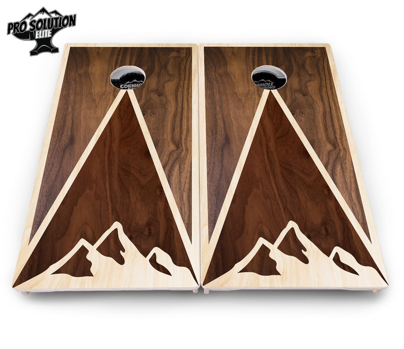 Pro Solution Elite - Stained Mountain Scene - Professional Tournament Cornhole Boards 3/4" Baltic Birch - Zero Bounce Zero Movement Vertical Interlocking Braces for Extra Weight & Stability +Double Thick Legs +Airmail Blocker