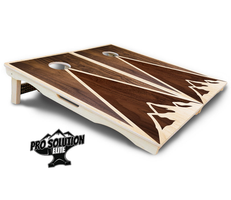 Pro Solution Elite - Stained Mountain Scene - Professional Tournament Cornhole Boards 3/4" Baltic Birch - Zero Bounce Zero Movement Vertical Interlocking Braces for Extra Weight & Stability +Double Thick Legs +Airmail Blocker