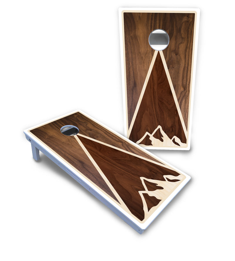 Waterproof - Stained Mountain Scene - All Weather Boards "Outdoor Solution" 18mm(3/4")Direct UV Printed - Regulation 2' by 4' Cornhole Boards (Set of 2 Boards) Double Thick Legs, with Leg Brace & Dual Support Braces!