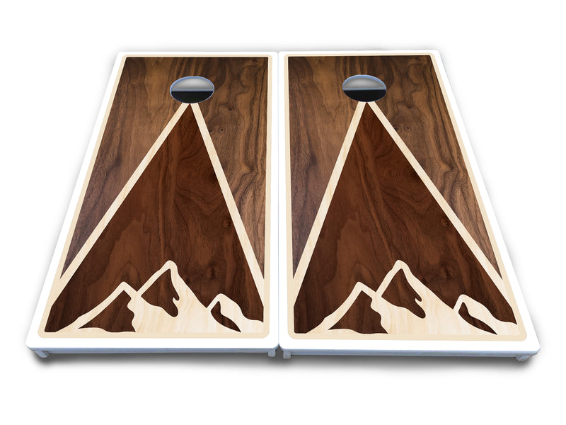 Waterproof - Stained Mountain Scene - All Weather Boards "Outdoor Solution" 18mm(3/4")Direct UV Printed - Regulation 2' by 4' Cornhole Boards (Set of 2 Boards) Double Thick Legs, with Leg Brace & Dual Support Braces!