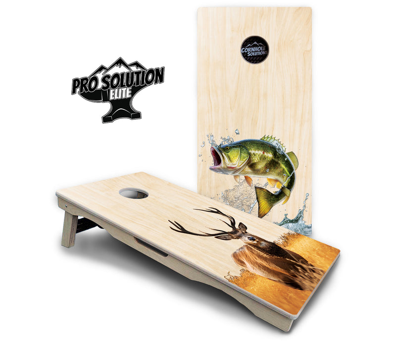 Pro Solution Elite - Natural Deer & Fish Design Options - Professional Tournament Cornhole Boards 3/4" Baltic Birch - Zero Bounce Zero Movement Vertical Interlocking Braces for Extra Weight & Stability +Double Thick Legs +Airmail Blocker