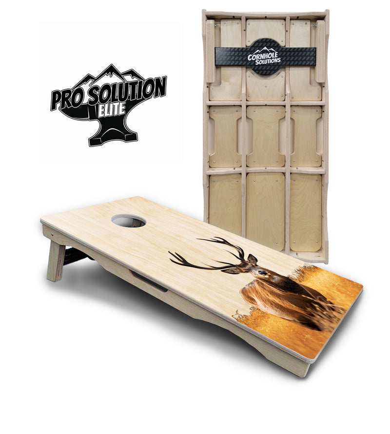 Pro Solution Elite - Natural Deer & Fish Design Options - Professional Tournament Cornhole Boards 3/4" Baltic Birch - Zero Bounce Zero Movement Vertical Interlocking Braces for Extra Weight & Stability +Double Thick Legs +Airmail Blocker