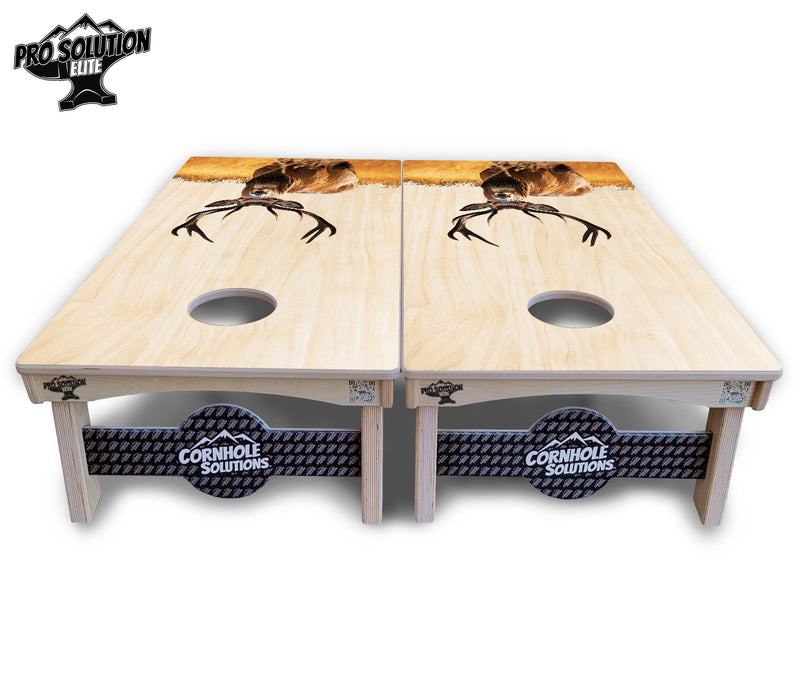 Pro Solution Elite - Natural Deer & Fish Design Options - Professional Tournament Cornhole Boards 3/4" Baltic Birch - Zero Bounce Zero Movement Vertical Interlocking Braces for Extra Weight & Stability +Double Thick Legs +Airmail Blocker