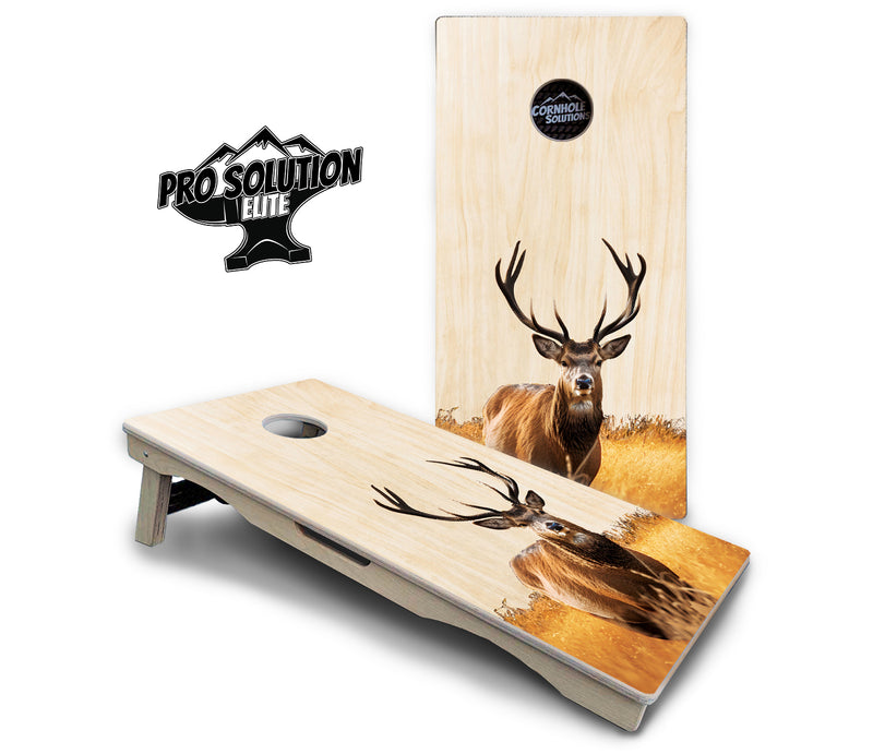 Pro Solution Elite - Natural Deer & Fish Design Options - Professional Tournament Cornhole Boards 3/4" Baltic Birch - Zero Bounce Zero Movement Vertical Interlocking Braces for Extra Weight & Stability +Double Thick Legs +Airmail Blocker