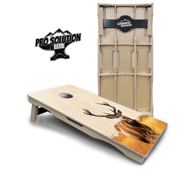 Pro Solution Elite - Natural Deer & Fish Design Options - Professional Tournament Cornhole Boards 3/4" Baltic Birch - Zero Bounce Zero Movement Vertical Interlocking Braces for Extra Weight & Stability +Double Thick Legs +Airmail Blocker