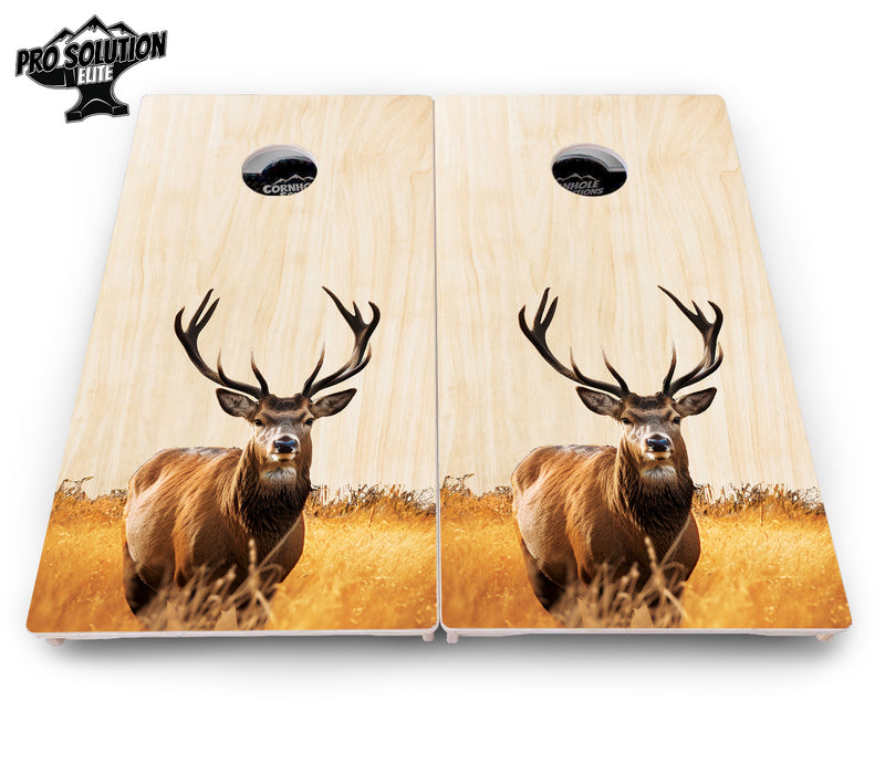 Pro Solution Elite - Natural Deer & Fish Design Options - Professional Tournament Cornhole Boards 3/4" Baltic Birch - Zero Bounce Zero Movement Vertical Interlocking Braces for Extra Weight & Stability +Double Thick Legs +Airmail Blocker