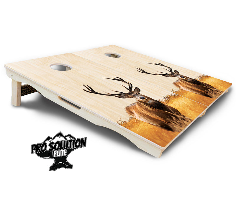 Pro Solution Elite - Natural Deer & Fish Design Options - Professional Tournament Cornhole Boards 3/4" Baltic Birch - Zero Bounce Zero Movement Vertical Interlocking Braces for Extra Weight & Stability +Double Thick Legs +Airmail Blocker