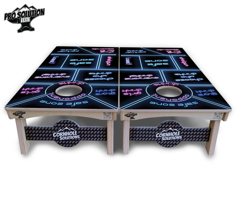 Pro Solution Elite - Drinking Game Design Options - Professional Tournament Cornhole Boards 3/4" Baltic Birch - Zero Bounce Zero Movement Vertical Interlocking Braces for Extra Weight & Stability +Double Thick Legs +Airmail Blocker