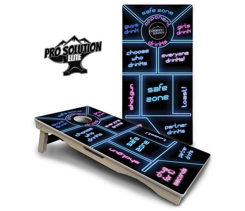 Pro Solution Elite - Drinking Game Design Options - Professional Tournament Cornhole Boards 3/4" Baltic Birch - Zero Bounce Zero Movement Vertical Interlocking Braces for Extra Weight & Stability +Double Thick Legs +Airmail Blocker