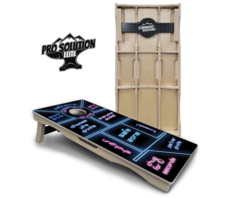 Pro Solution Elite - Drinking Game Design Options - Professional Tournament Cornhole Boards 3/4" Baltic Birch - Zero Bounce Zero Movement Vertical Interlocking Braces for Extra Weight & Stability +Double Thick Legs +Airmail Blocker