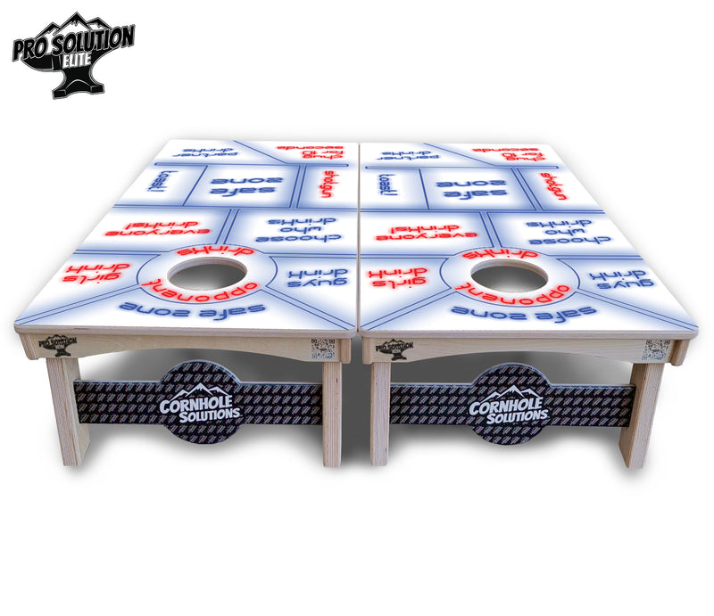 Pro Solution Elite - Drinking Game Design Options - Professional Tournament Cornhole Boards 3/4" Baltic Birch - Zero Bounce Zero Movement Vertical Interlocking Braces for Extra Weight & Stability +Double Thick Legs +Airmail Blocker