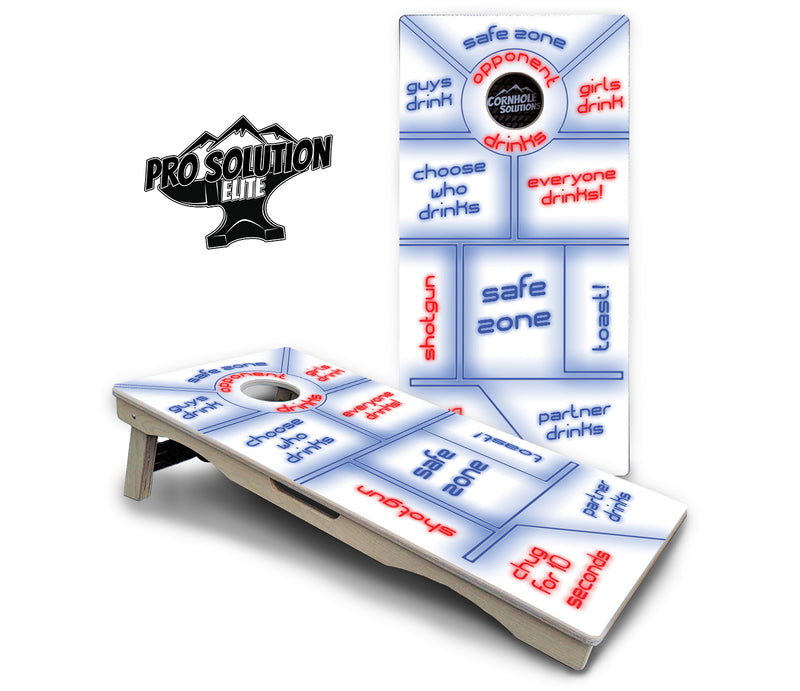 Pro Solution Elite - Drinking Game Design Options - Professional Tournament Cornhole Boards 3/4" Baltic Birch - Zero Bounce Zero Movement Vertical Interlocking Braces for Extra Weight & Stability +Double Thick Legs +Airmail Blocker