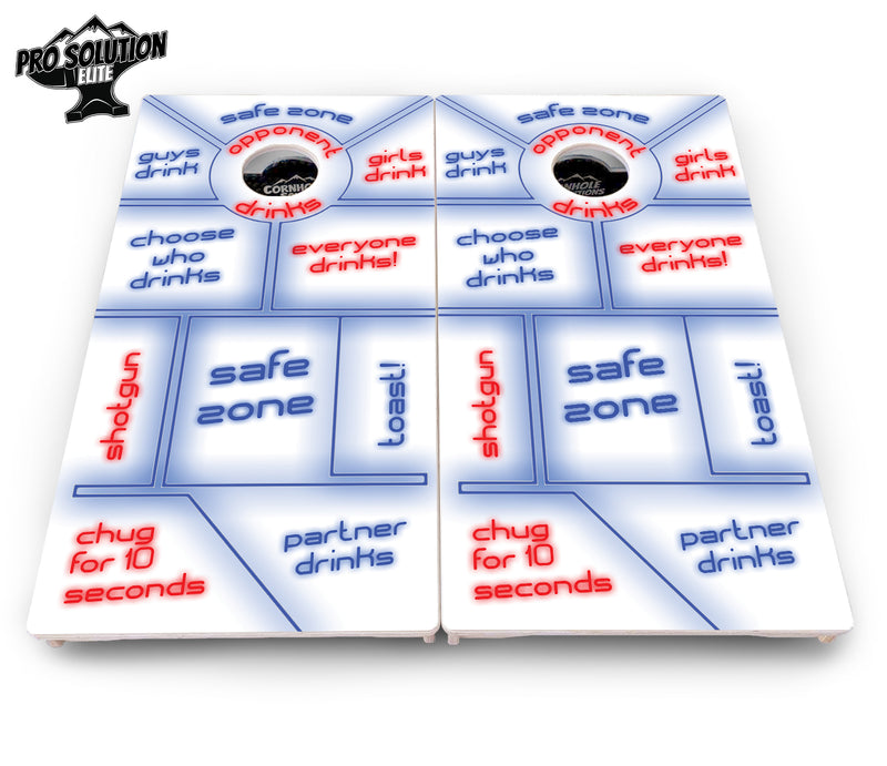 Pro Solution Elite - Drinking Game Design Options - Professional Tournament Cornhole Boards 3/4" Baltic Birch - Zero Bounce Zero Movement Vertical Interlocking Braces for Extra Weight & Stability +Double Thick Legs +Airmail Blocker