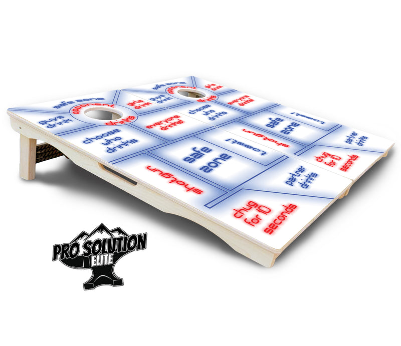 Pro Solution Elite - Drinking Game Design Options - Professional Tournament Cornhole Boards 3/4" Baltic Birch - Zero Bounce Zero Movement Vertical Interlocking Braces for Extra Weight & Stability +Double Thick Legs +Airmail Blocker