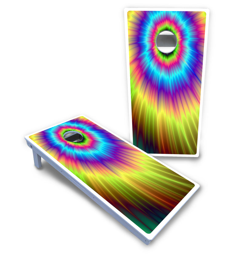 Waterproof - Tie Dye - All Weather Boards "Outdoor Solution" 18mm(3/4")Direct UV Printed - Regulation 2' by 4' Cornhole Boards (Set of 2 Boards) Double Thick Legs, with Leg Brace & Dual Support Braces!