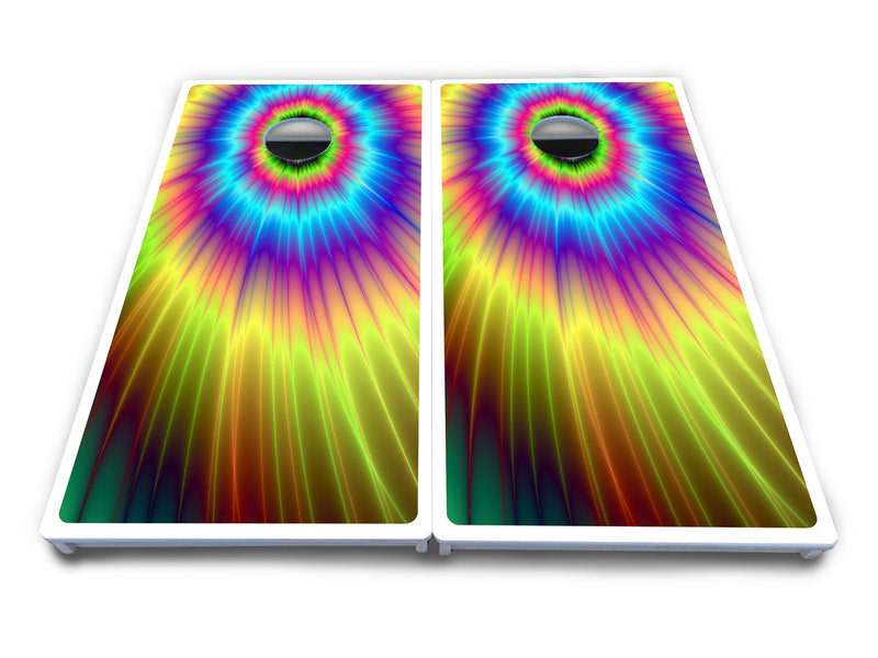 Waterproof - Tie Dye - All Weather Boards "Outdoor Solution" 18mm(3/4")Direct UV Printed - Regulation 2' by 4' Cornhole Boards (Set of 2 Boards) Double Thick Legs, with Leg Brace & Dual Support Braces!