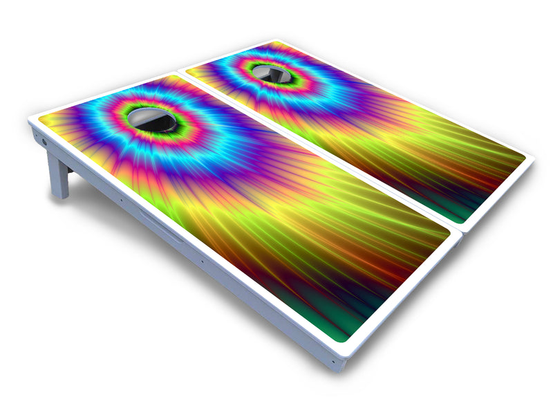 Waterproof - Tie Dye - All Weather Boards "Outdoor Solution" 18mm(3/4")Direct UV Printed - Regulation 2' by 4' Cornhole Boards (Set of 2 Boards) Double Thick Legs, with Leg Brace & Dual Support Braces!