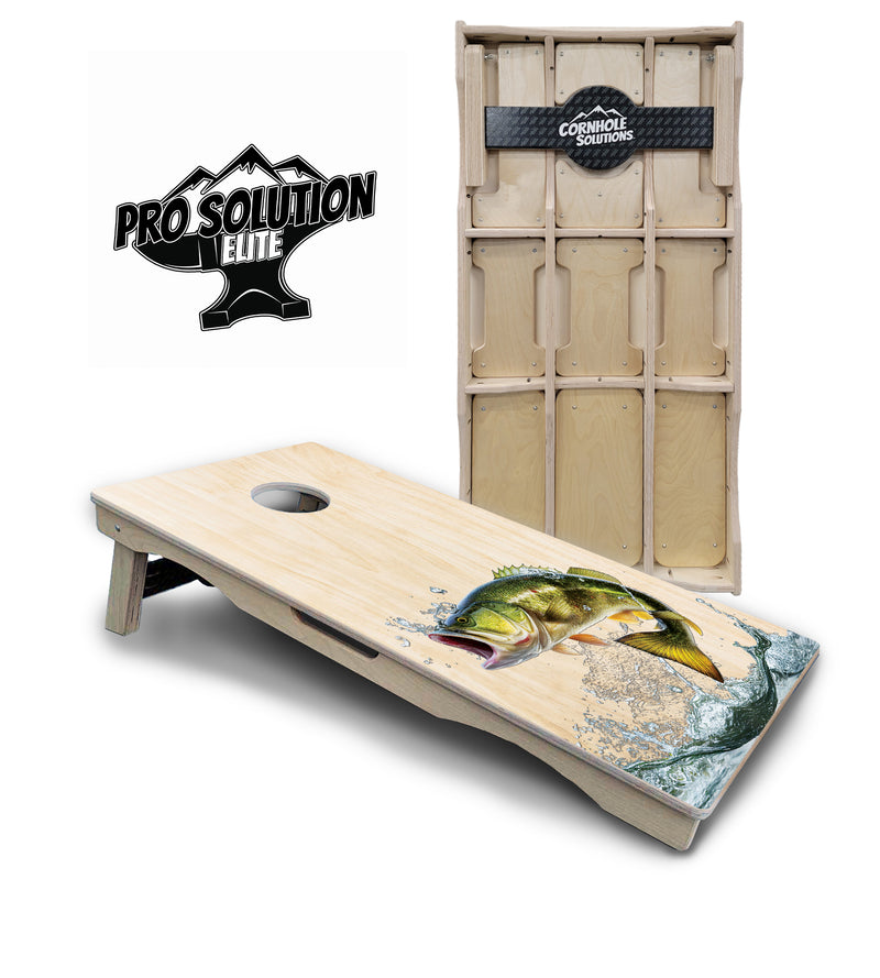 Pro Solution Elite - Natural Deer & Fish Design Options - Professional Tournament Cornhole Boards 3/4" Baltic Birch - Zero Bounce Zero Movement Vertical Interlocking Braces for Extra Weight & Stability +Double Thick Legs +Airmail Blocker