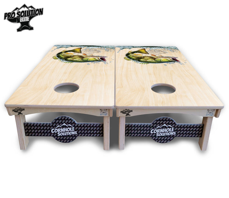 Pro Solution Elite - Natural Deer & Fish Design Options - Professional Tournament Cornhole Boards 3/4" Baltic Birch - Zero Bounce Zero Movement Vertical Interlocking Braces for Extra Weight & Stability +Double Thick Legs +Airmail Blocker