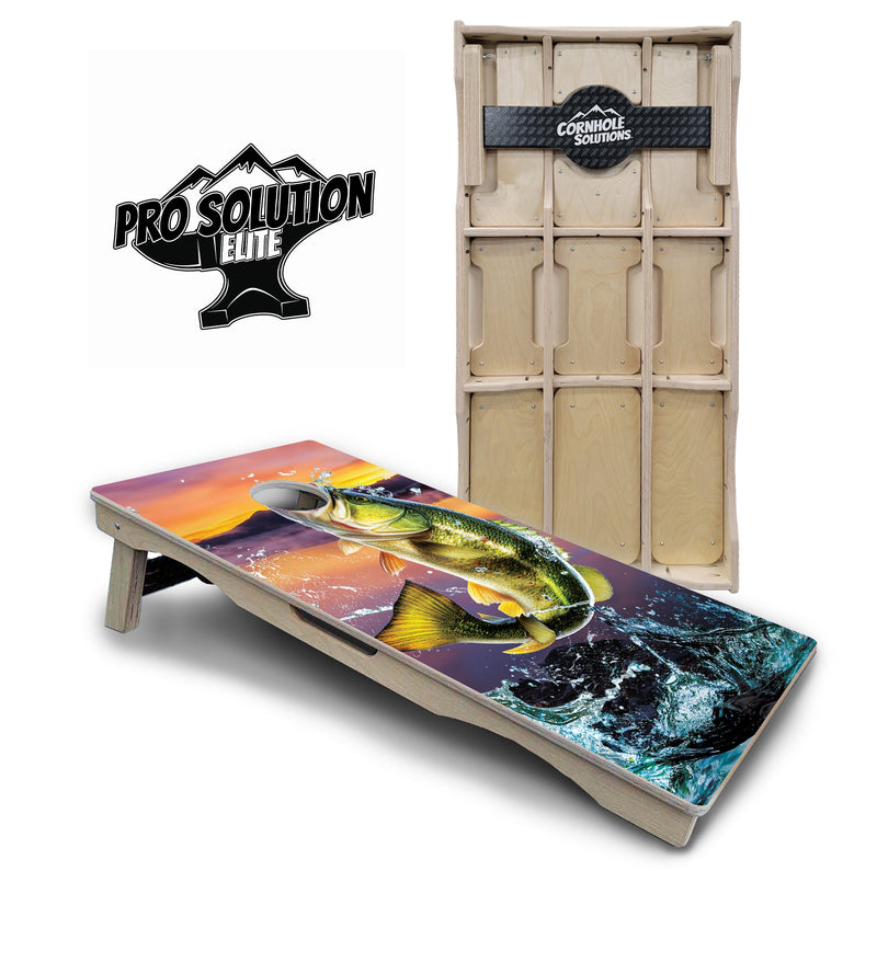 Pro Solution Elite - Bass Hole Design - Professional Tournament Cornhole Boards 3/4" Baltic Birch - Zero Bounce Zero Movement Vertical Interlocking Braces for Extra Weight & Stability +Double Thick Legs +Airmail Blocker