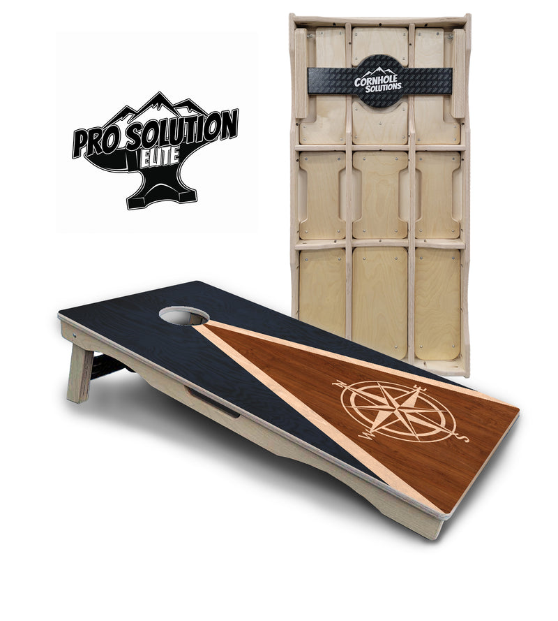 Pro Solution Elite - Compass Stain Triangle - Professional Tournament Cornhole Boards 3/4" Baltic Birch - Zero Bounce Zero Movement Vertical Interlocking Braces for Extra Weight & Stability +Double Thick Legs +Airmail Blocker