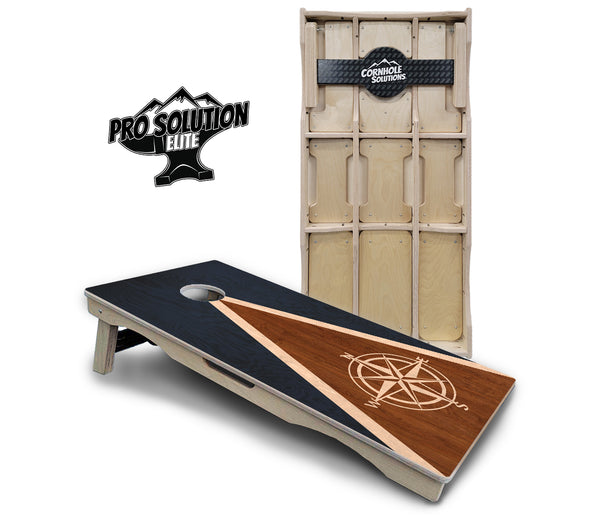 Pro Solution Elite - Compass Stain Triangle - Professional Tournament Cornhole Boards 3/4" Baltic Birch - Zero Bounce Zero Movement Vertical Interlocking Braces for Extra Weight & Stability +Double Thick Legs +Airmail Blocker