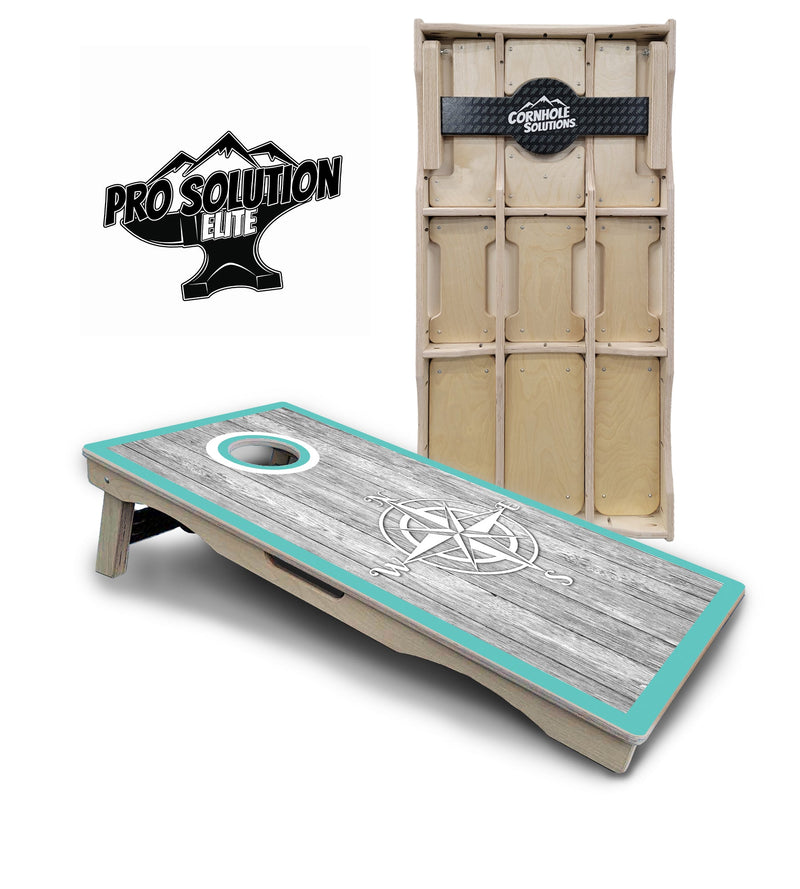 Pro Solution Elite - Anchor & Compass - Professional Tournament Cornhole Boards 3/4" Baltic Birch - Zero Bounce Zero Movement Vertical Interlocking Braces for Extra Weight & Stability +Double Thick Legs +Airmail Blocker