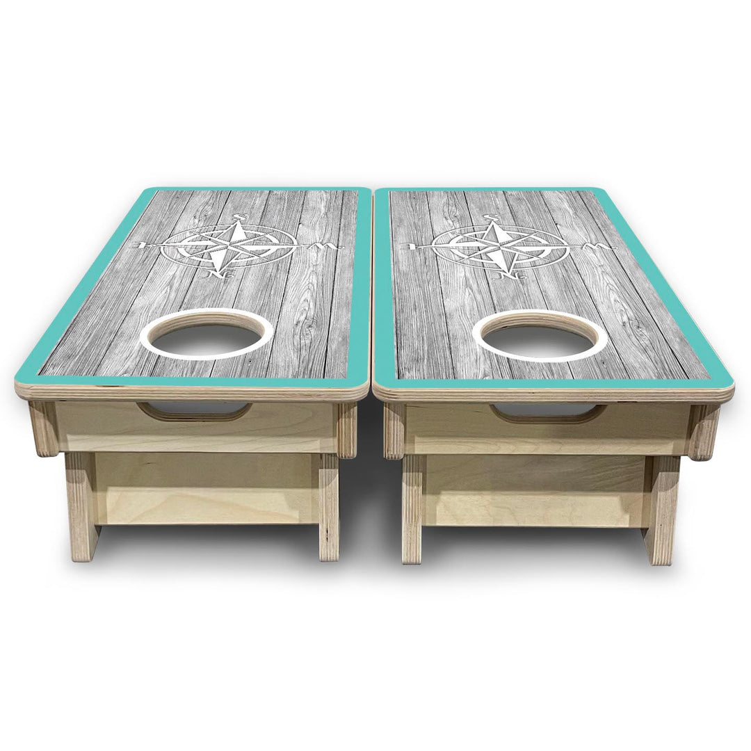 Coastal Compass Teal - Mini or Vacation Size Cornhole Boards