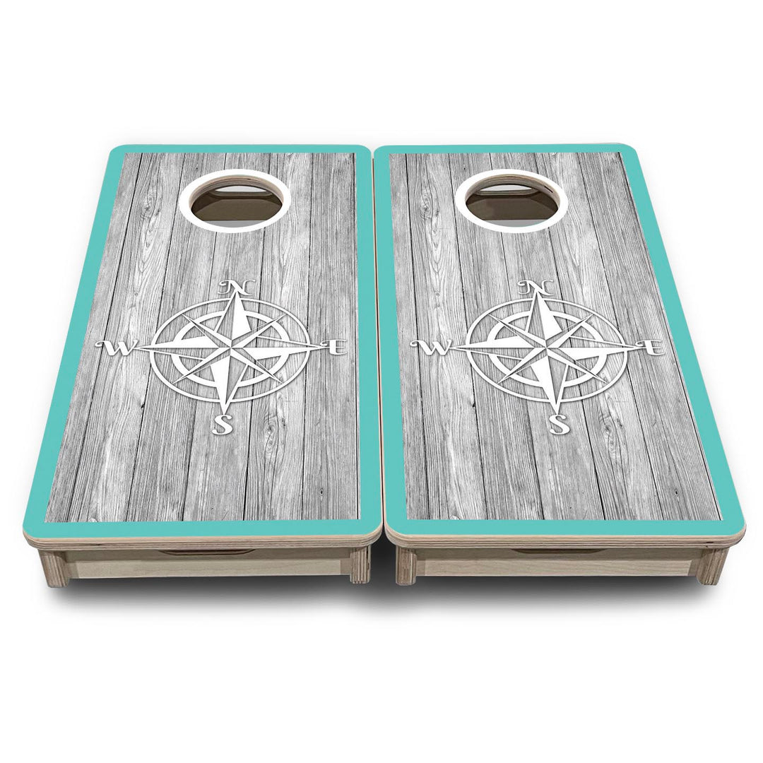 Coastal Compass Teal - Mini or Vacation Size Cornhole Boards