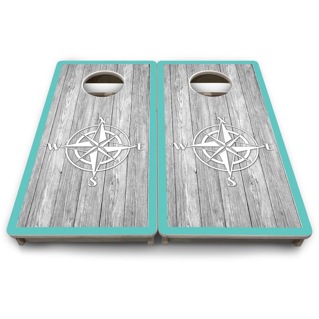 Coastal Compass Teal - Mini or Vacation Size Cornhole Boards