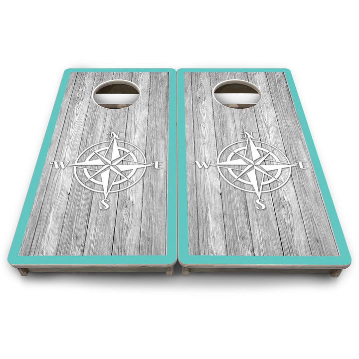 Coastal Compass Teal - Mini or Vacation Size Cornhole Boards