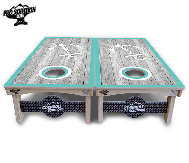 Pro Solution Elite - Anchor & Compass Design Options - Professional Tournament Cornhole Boards 3/4" Baltic Birch - Zero Bounce Zero Movement Vertical Interlocking Braces for Extra Weight & Stability +Double Thick Legs +Airmail Blocker