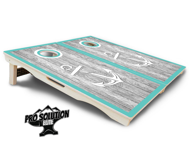 Pro Solution Elite - Anchor & Compass Design Options - Professional Tournament Cornhole Boards 3/4" Baltic Birch - Zero Bounce Zero Movement Vertical Interlocking Braces for Extra Weight & Stability +Double Thick Legs +Airmail Blocker