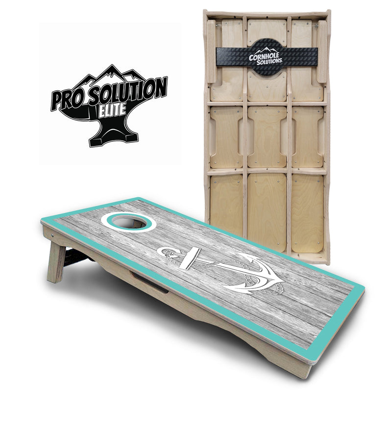 Pro Solution Elite - Anchor & Compass Design Options - Professional Tournament Cornhole Boards 3/4" Baltic Birch - Zero Bounce Zero Movement Vertical Interlocking Braces for Extra Weight & Stability +Double Thick Legs +Airmail Blocker