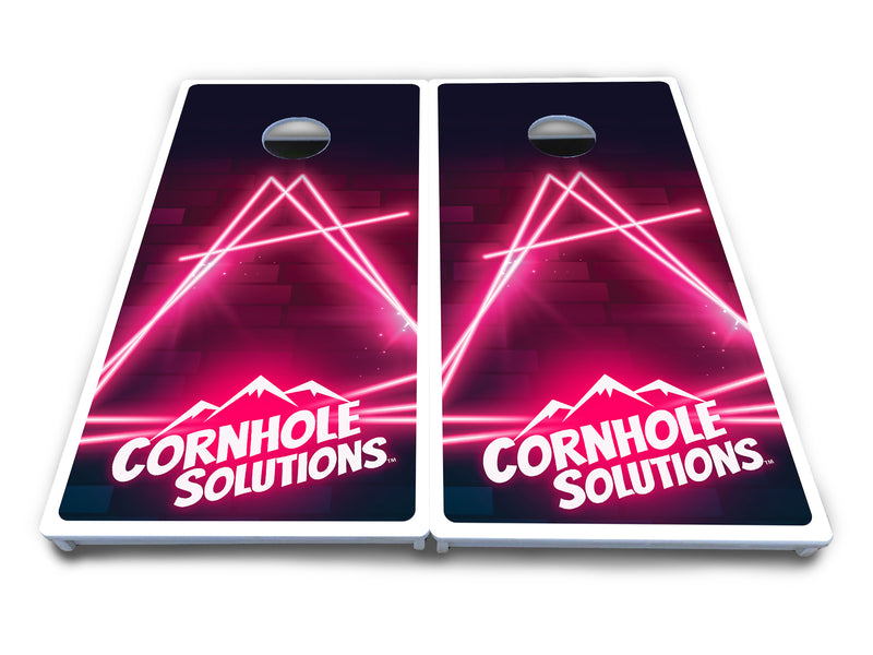 Waterproof - Neon Pink Target Design - All Weather Boards "Outdoor Solution" 18mm(3/4")Direct UV Printed - Regulation 2' by 4' Cornhole Boards (Set of 2 Boards) Double Thick Legs, with Leg Brace & Dual Support Braces!